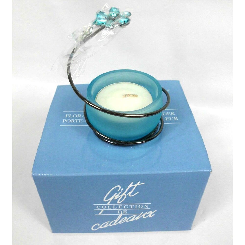 Avon Floral Jewels Tealight Candle Holder March Aquamarine Vintage 2004 New